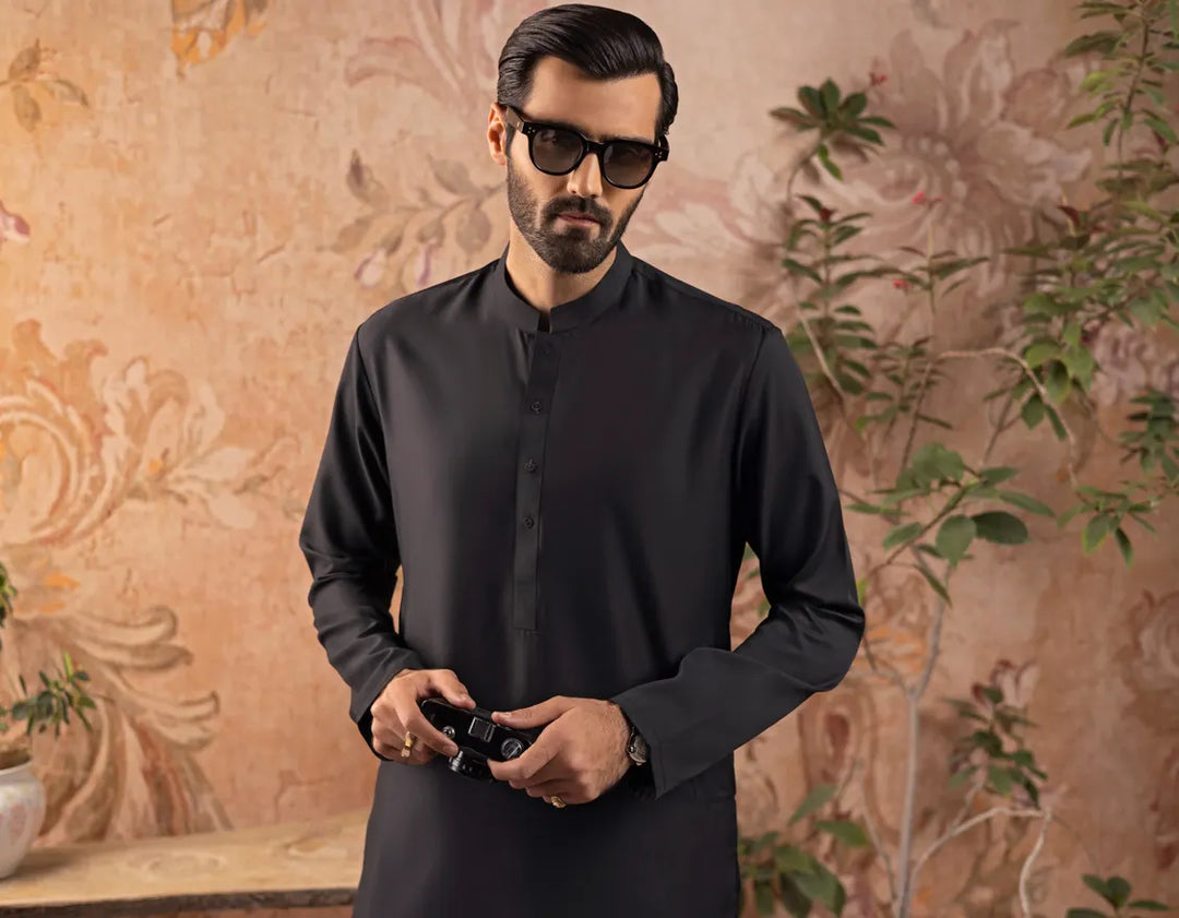 Blended Black Shalwar Kameez  - J. Junaid Jamshed