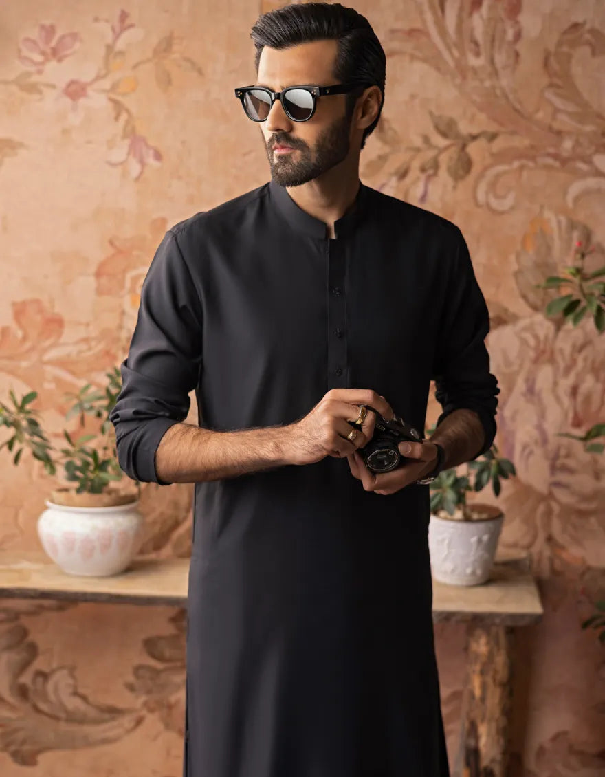 Blended Black Shalwar Kameez  - J. Junaid Jamshed