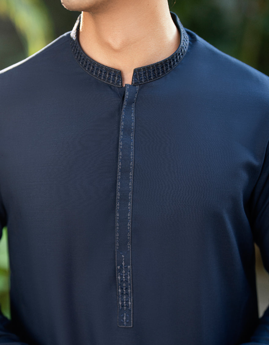 Blended Navy Blue Shalwar Kameez - J. Junaid Jamshed
