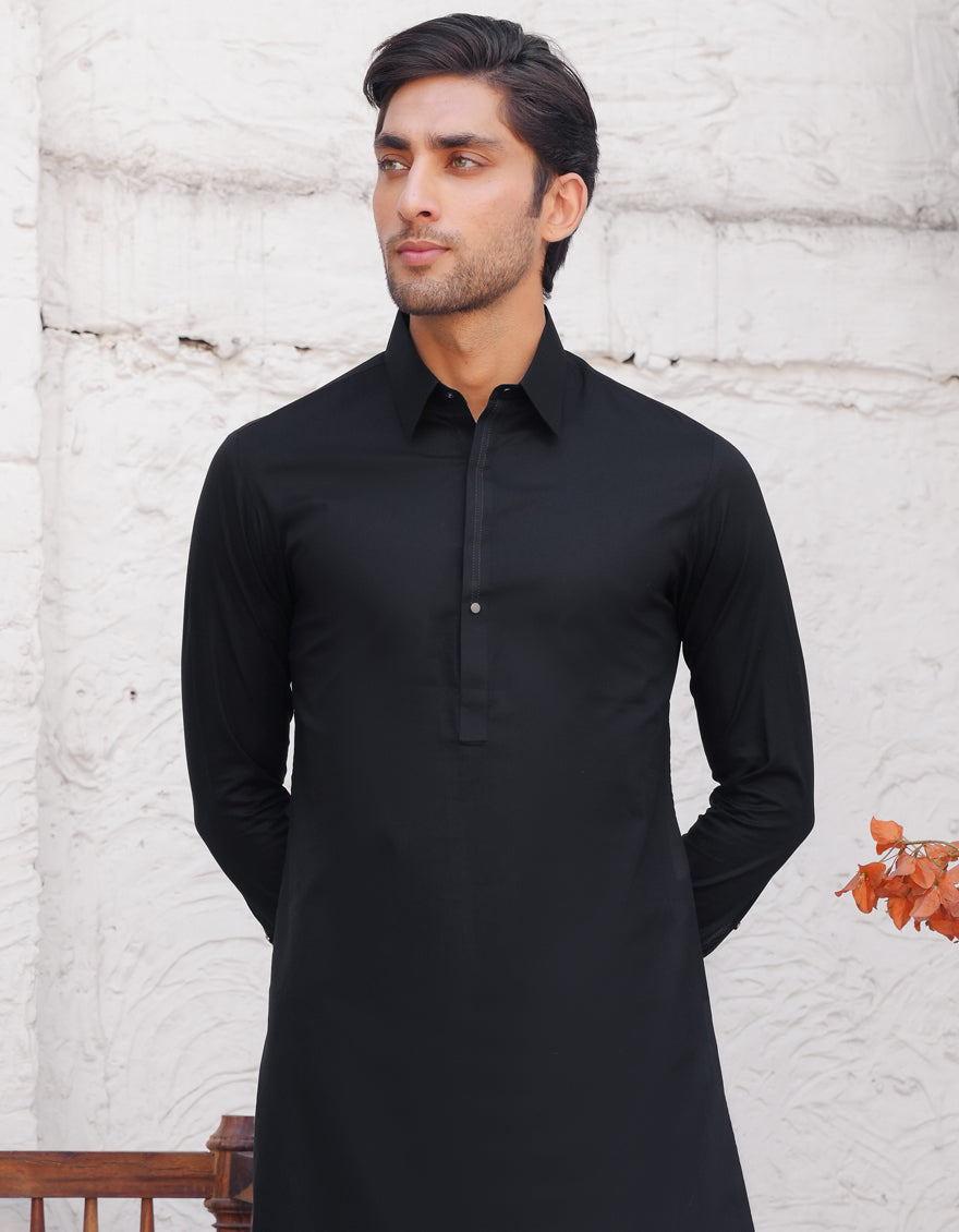 Cotton Black Shalwar Kameez - J. Junaid Jamshed