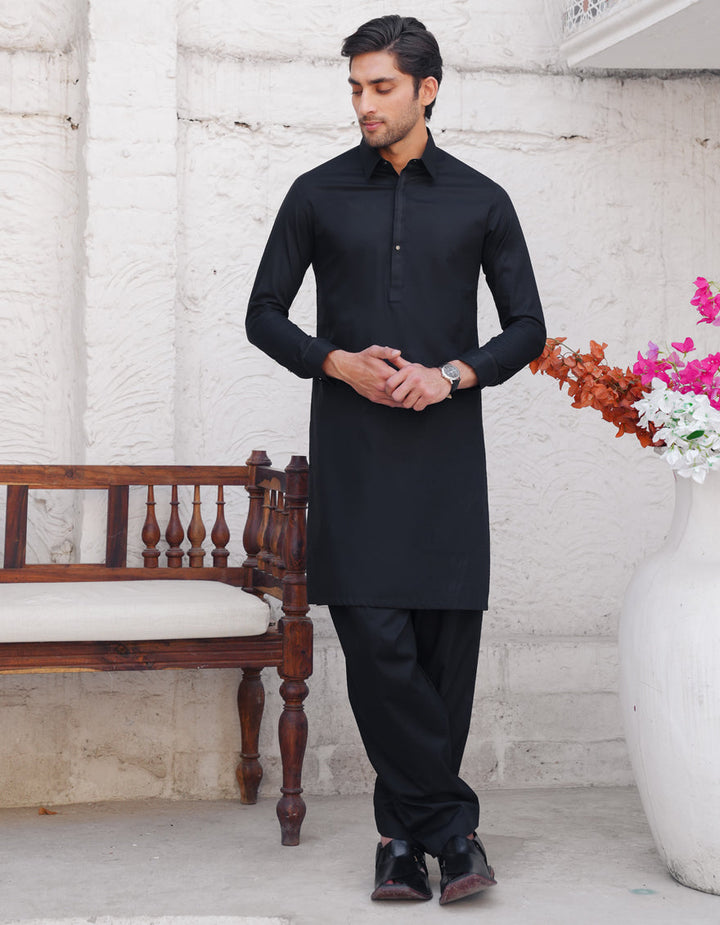 Cotton Black Shalwar Kameez - J. Junaid Jamshed