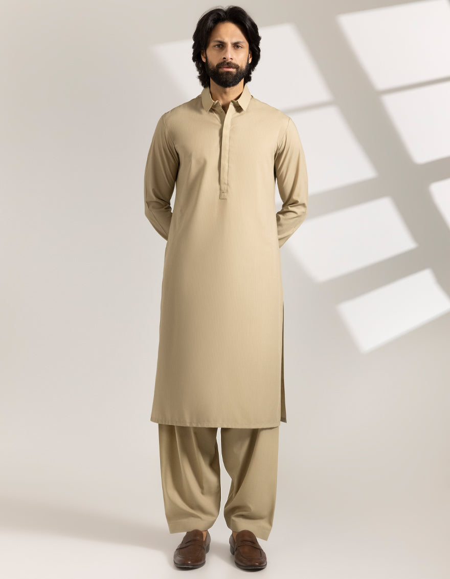 Blended Khaki Shalwar Kameez - J. Junaid Jamshed