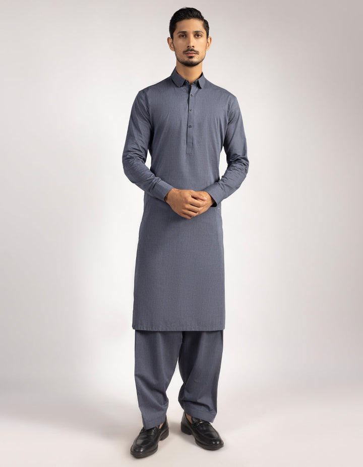 Cotton Denim Blue Shalwar Kameez - J. Junaid Jamshed