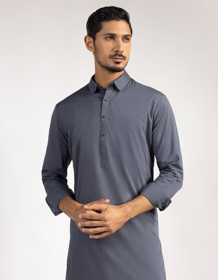 Cotton Denim Blue Shalwar Kameez - J. Junaid Jamshed