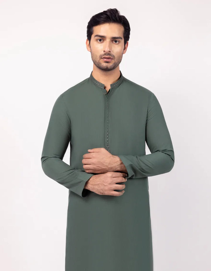Polyester Green Shalwar Kameez  - J. Junaid Jamshed