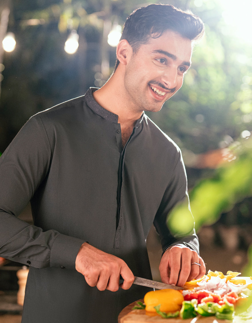 Blended Grey Shalwar Kameez - J. Junaid Jamshed