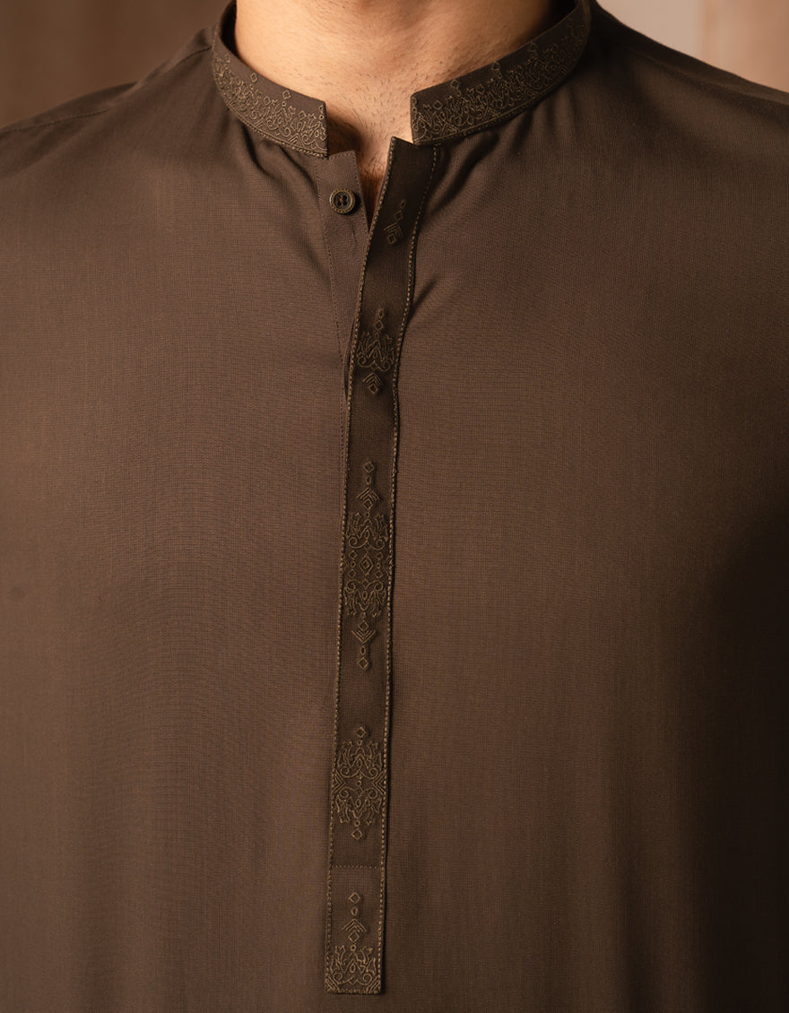 Blended Brown Shalwar Kameez - J. Junaid Jamshed
