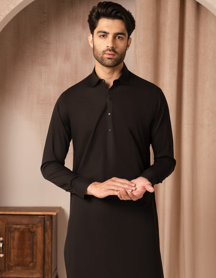 Cotton Black Shalwar Kameez - J. Junaid Jamshed