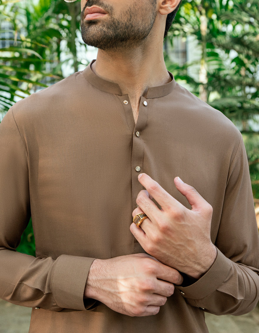Blended Brown Shalwar Kameez - J. Junaid Jamshed