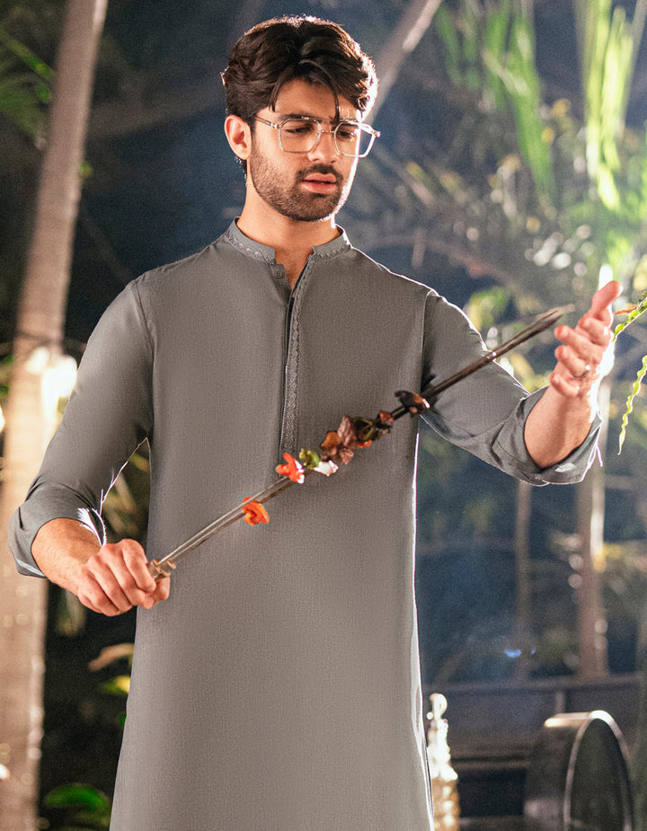 Blended Grey Shalwar Kameez - J. Junaid Jamshed