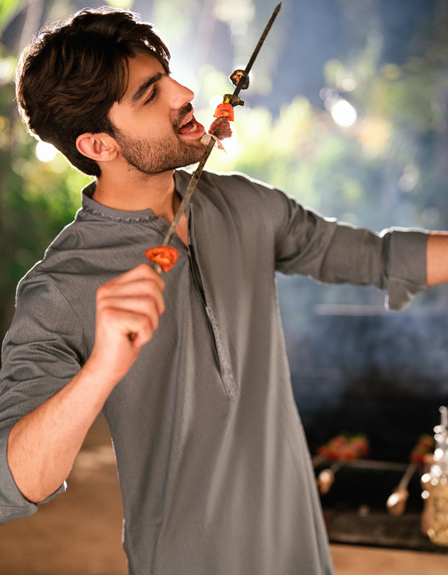 Blended Grey Shalwar Kameez - J. Junaid Jamshed