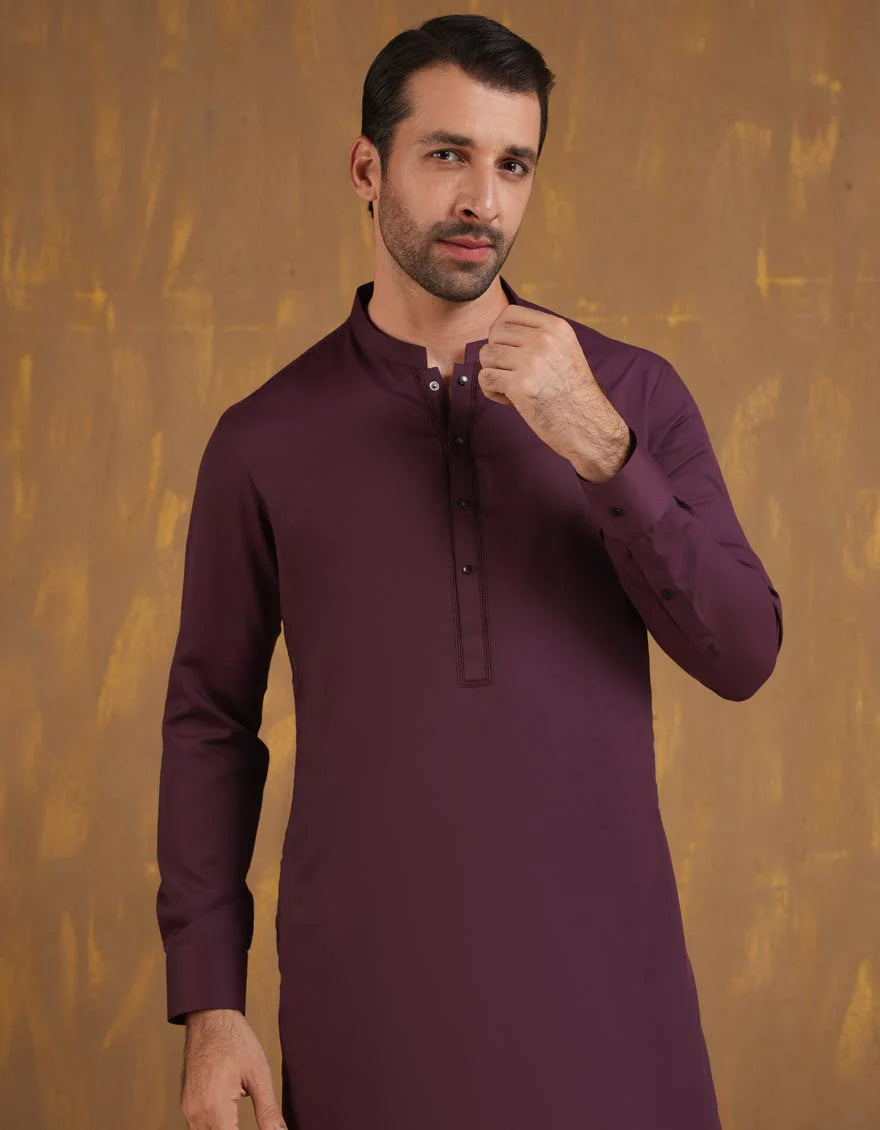 Blended Red Shalwar Kameez - J. Junaid Jamshed