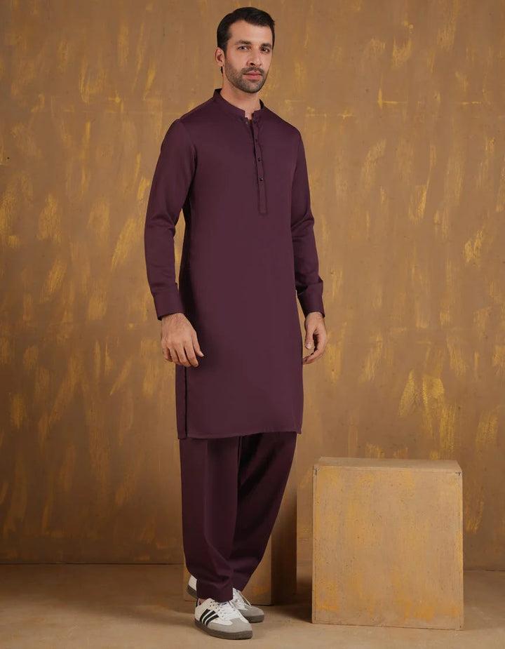 Blended Red Shalwar Kameez - J. Junaid Jamshed