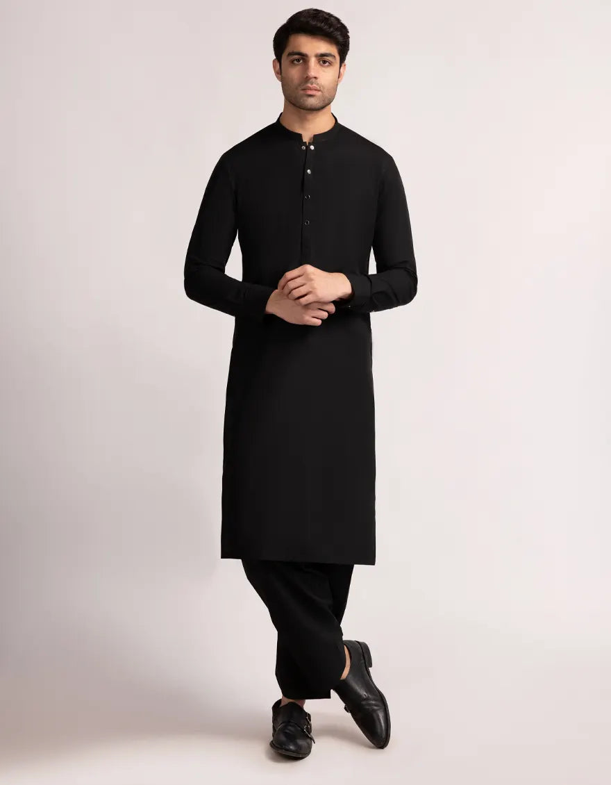 Blended Black Shalwar Kameez - J. Junaid Jamshed
