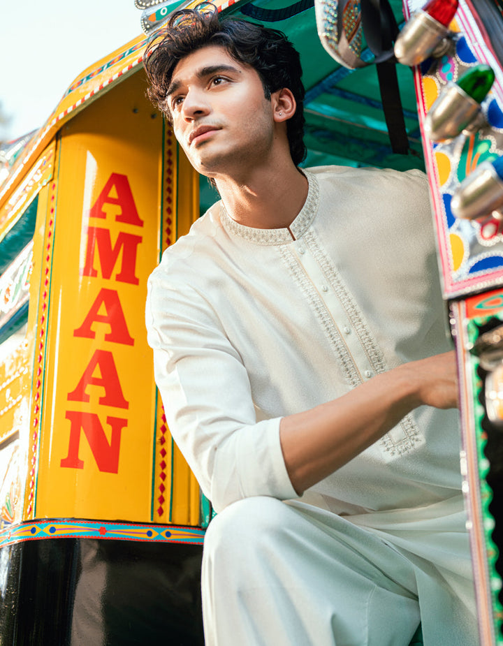 Blended Off White Shalwar Kameez - J. Junaid Jamshed