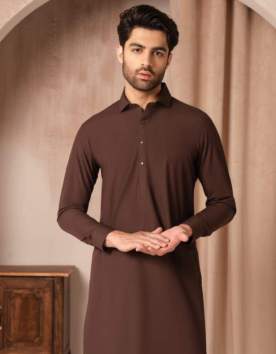 Blended Brown Shalwar Kameez - J. Junaid Jamshed
