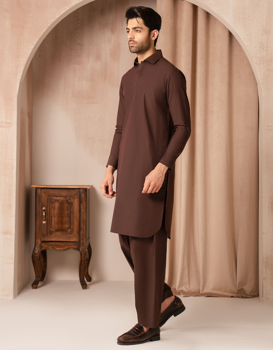 Blended Brown Shalwar Kameez - J. Junaid Jamshed
