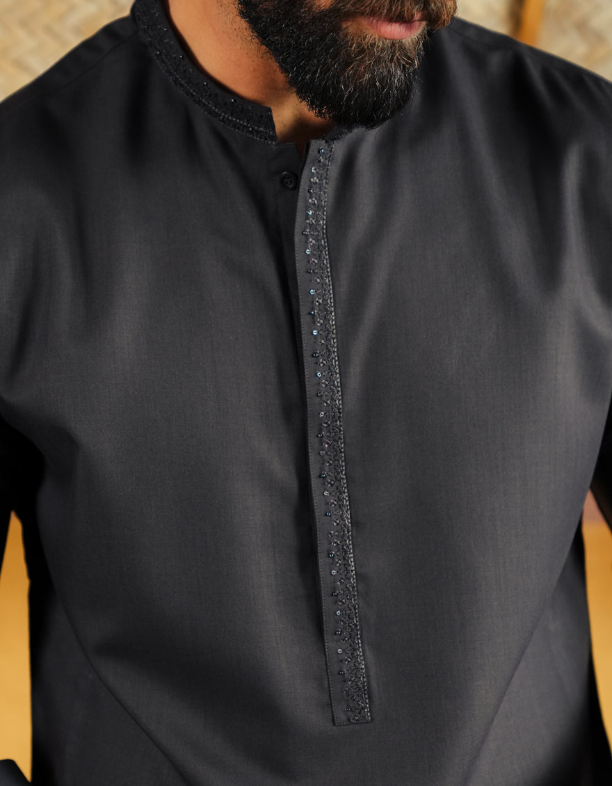Blended Dark Grey Shalwar Kameez - J. Junaid Jamshed