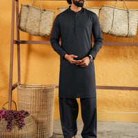 Blended Dark Grey Shalwar Kameez - J. Junaid Jamshed