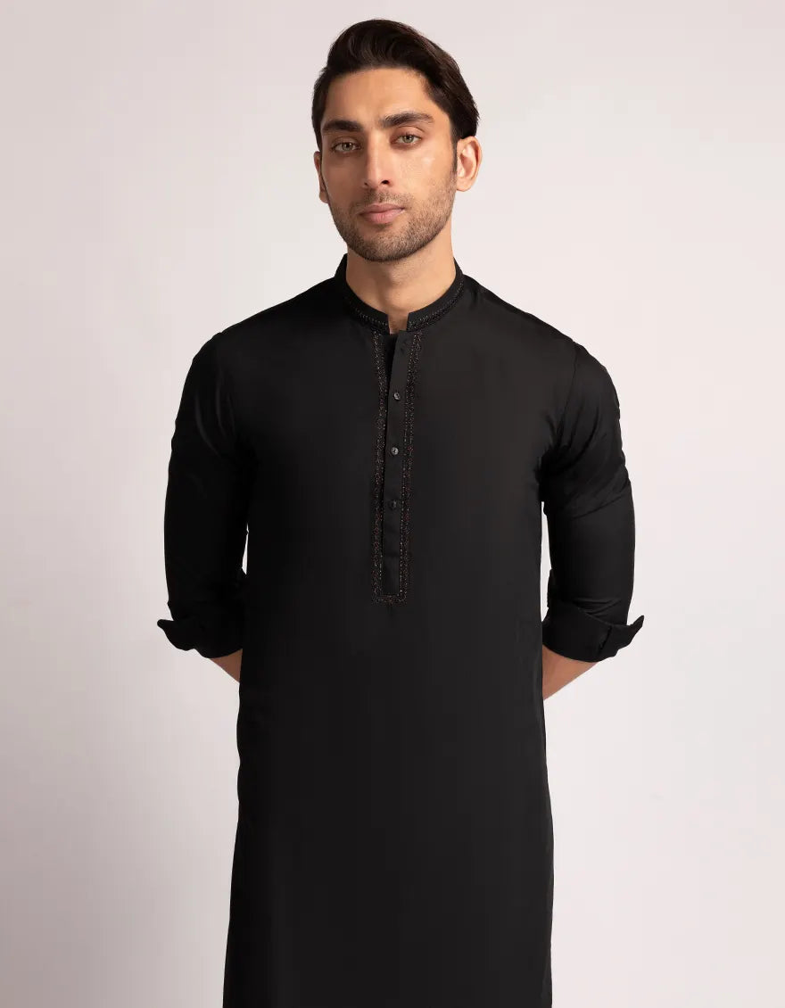 Blended Black Kurta Trouser - J. Junaid Jamshed