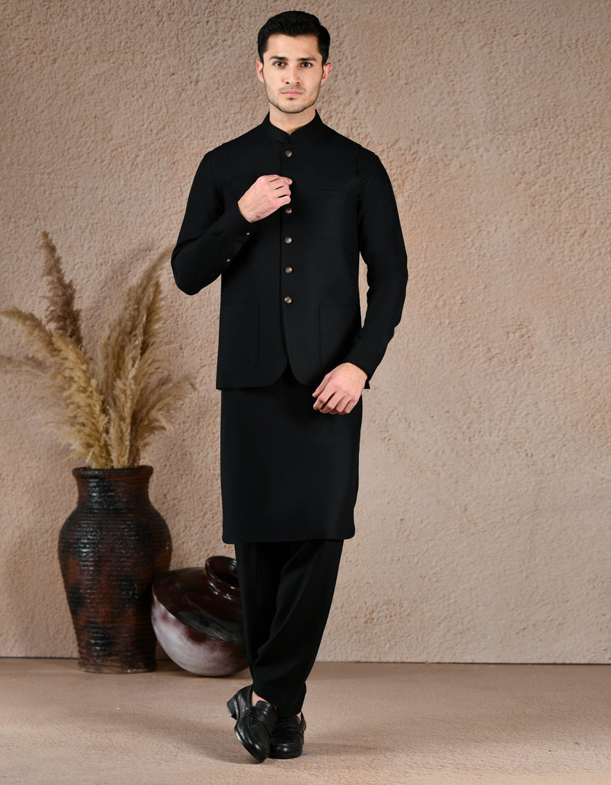 Blended Black Shalwar Kameez - J. Junaid Jamshed