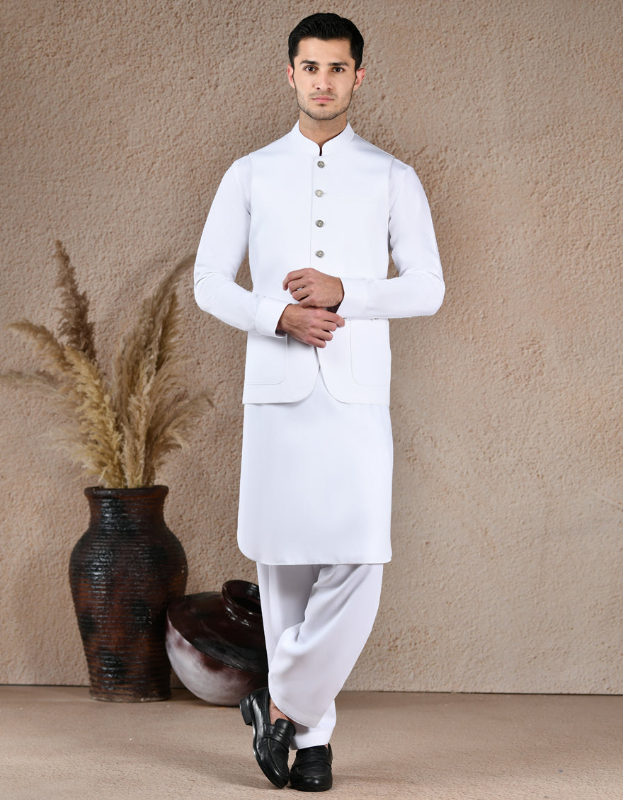 Blended White Shalwar Kameez - J. Junaid Jamshed