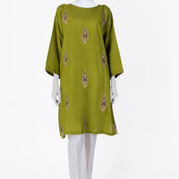 Raw Silk Green Kurti - J. Junaid Jamshed