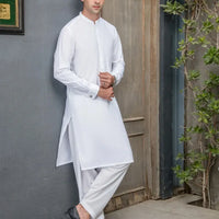 Blended White Unstitched Suit - J. Junaid Jamshed