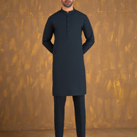 Blended Prussian Blue Unstitched Suit - J. Junaid Jamshed