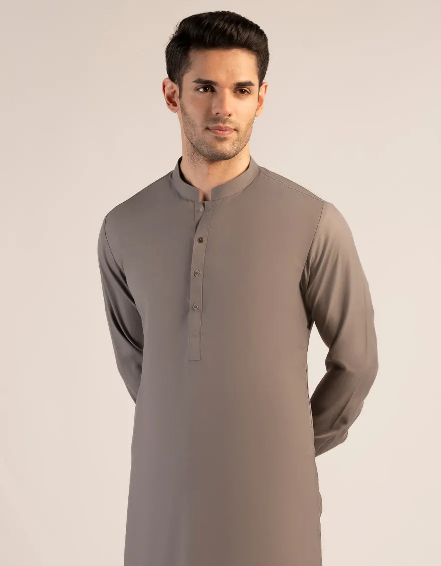 Blended Grey Unstitched Suit - J. Junaid Jamshed