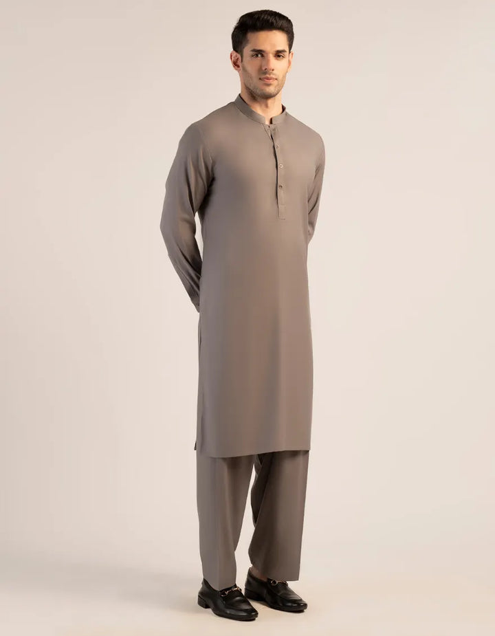 Blended Grey Unstitched Suit - J. Junaid Jamshed
