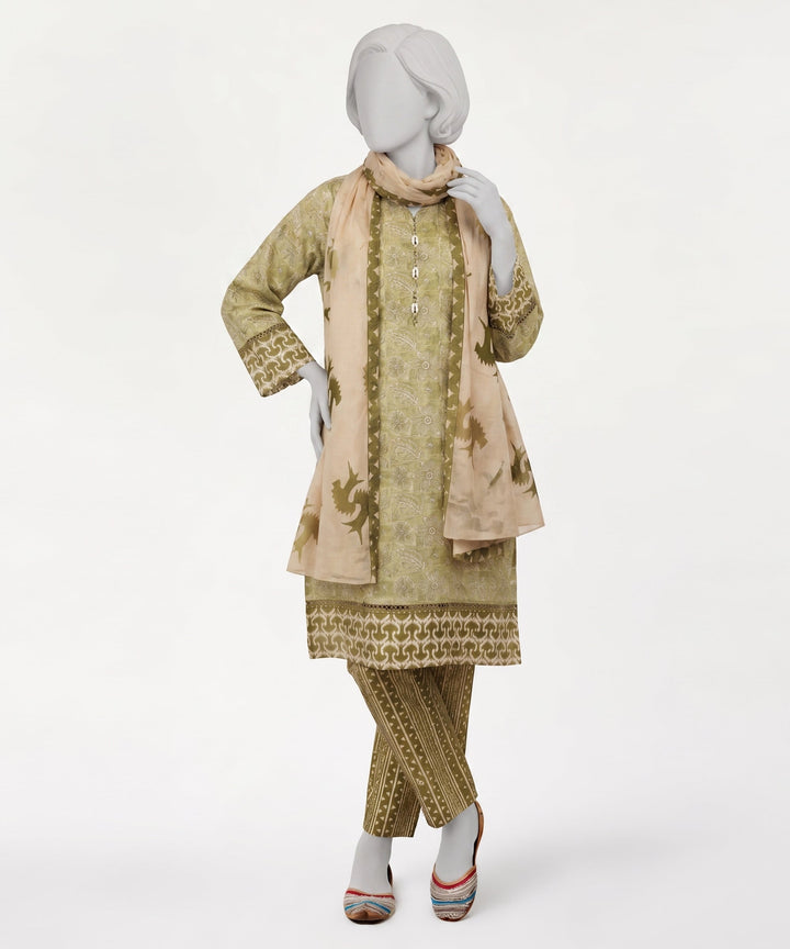 Lawn Green Stitched Suit - J. Junaid Jamshed