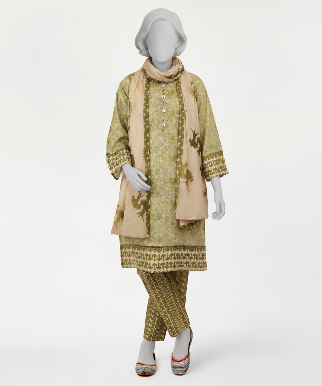 Lawn Green Stitched Suit - J. Junaid Jamshed