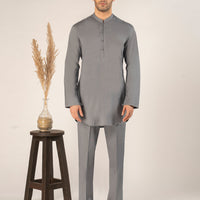 Cotton Greyish Blue Short Kurta - J. Junaid Jamshed