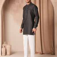 Cotton Denim Black Kurta - J. Junaid Jamshed