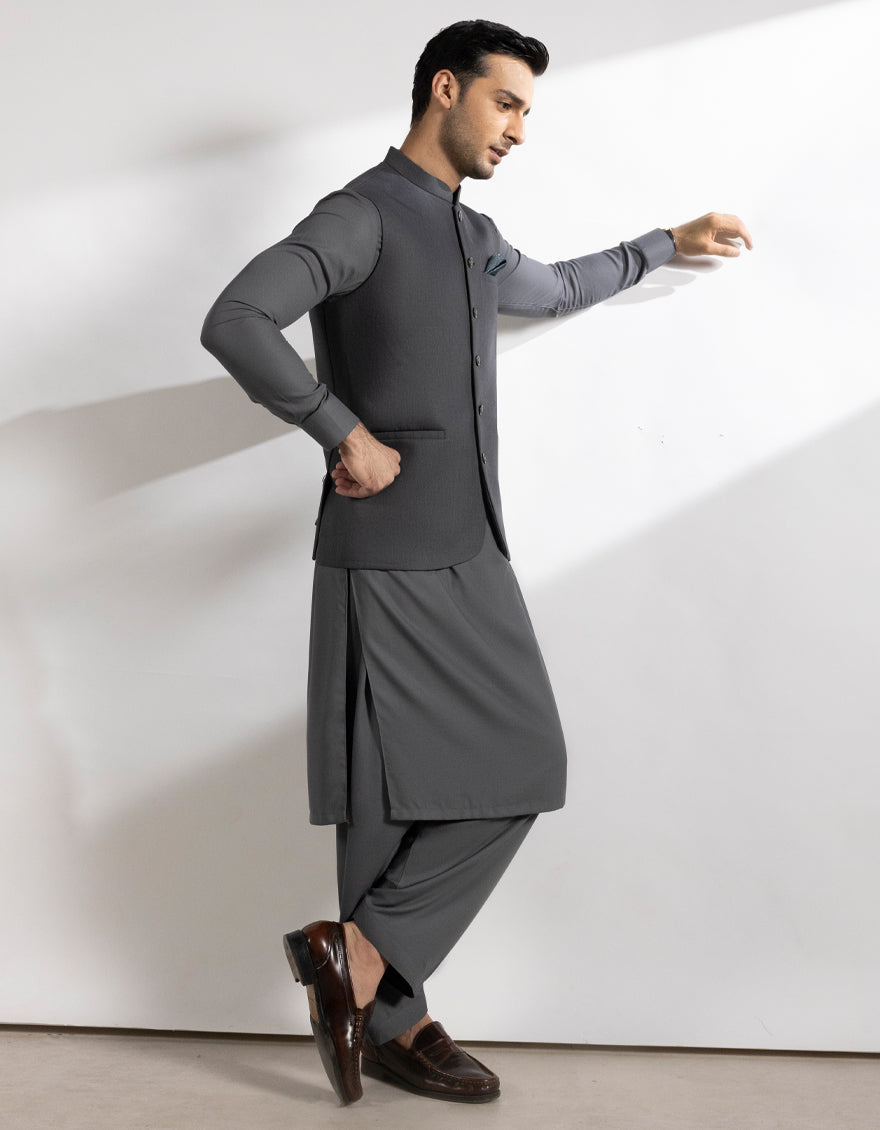 Suiting Grey Waist Coat - J. Junaid Jamshed