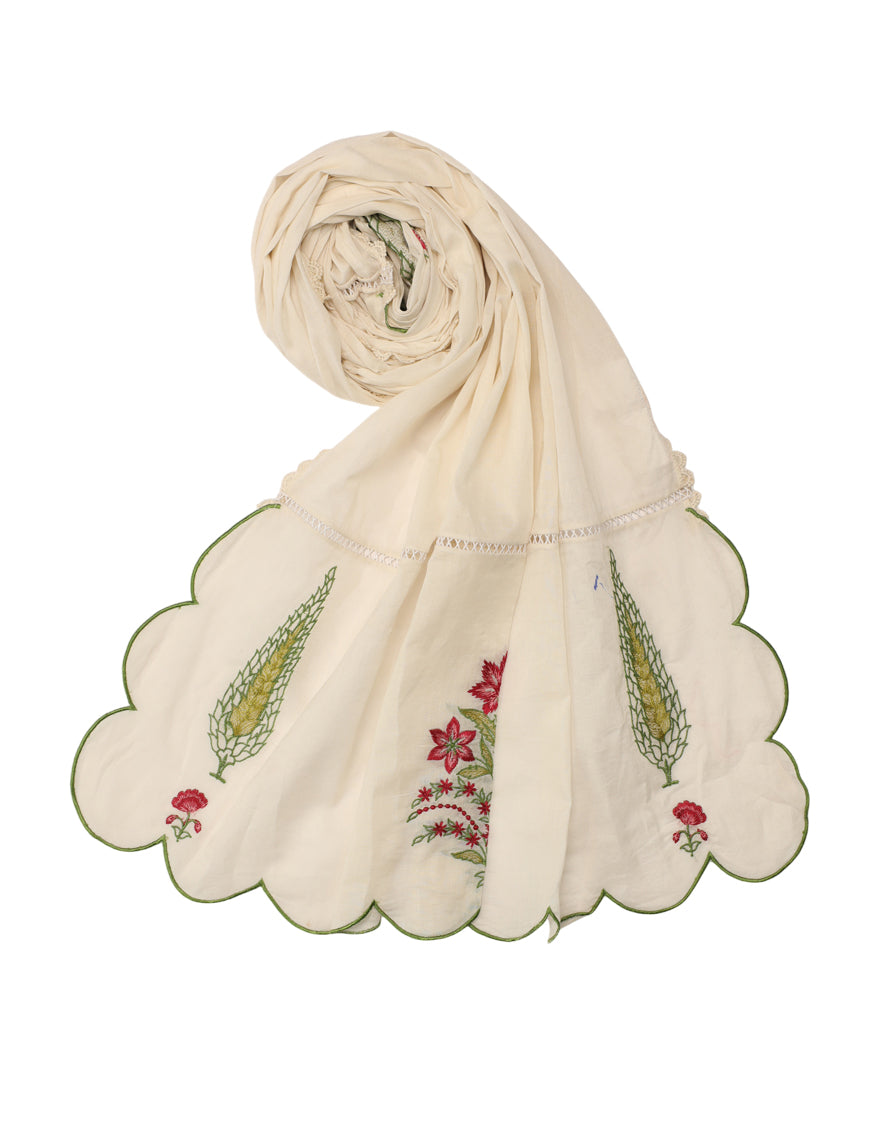 Lawn Off White Dupatta - J. Junaid Jamshed