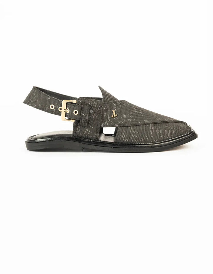 Plain Black Peshawari Chappal - J. Junaid Jamshed