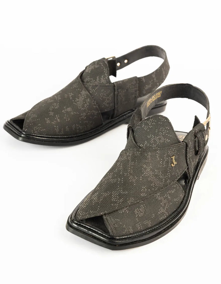 Plain Black Peshawari Chappal - J. Junaid Jamshed