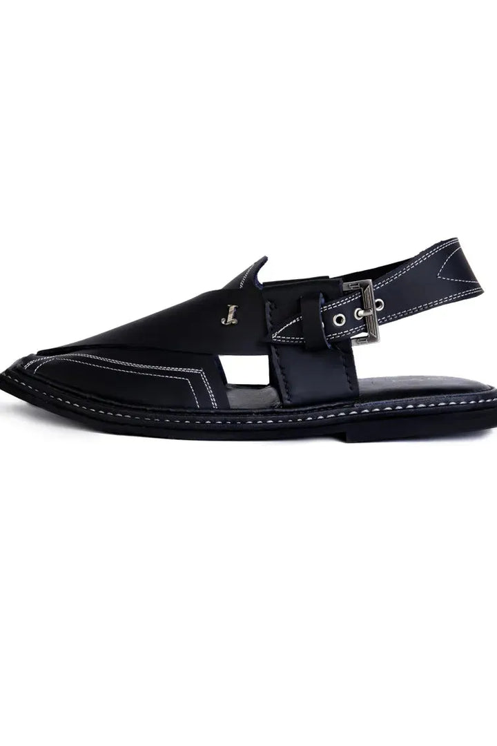 Plain Black Peshawari Chappal - J. Junaid Jamshed