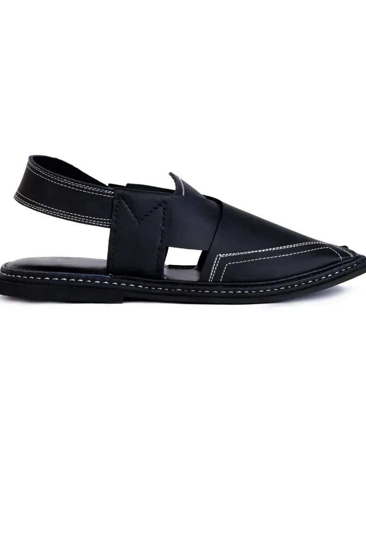 Plain Black Peshawari Chappal - J. Junaid Jamshed