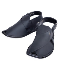 Plain Black Peshawari Chappal - J. Junaid Jamshed