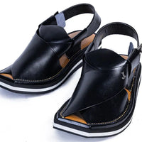 Plain Black Peshawari Chappal - J. Junaid Jamshed