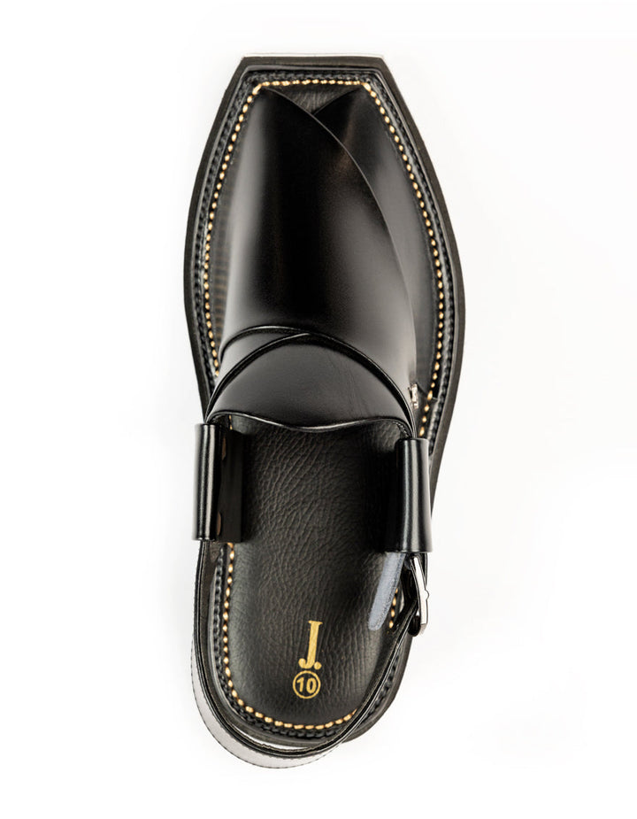 Plain Shiny Black Peshawari Chappal - J. Junaid Jamshed