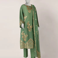 Cotton Net Green Stitched Suit - J. Junaid Jamshed
