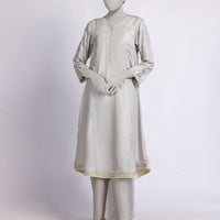 Raw Silk Grey Stitched Suit - J. Junaid Jamshed