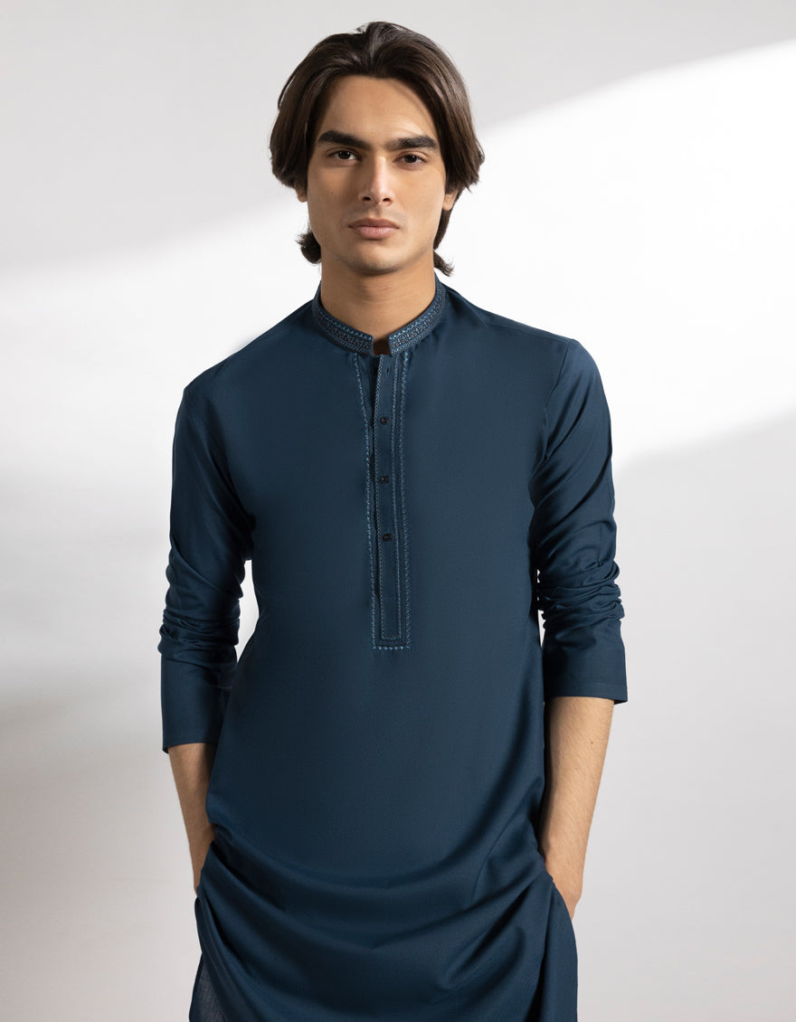 Blended Blue Kurta Trouser - J. Junaid Jamshed