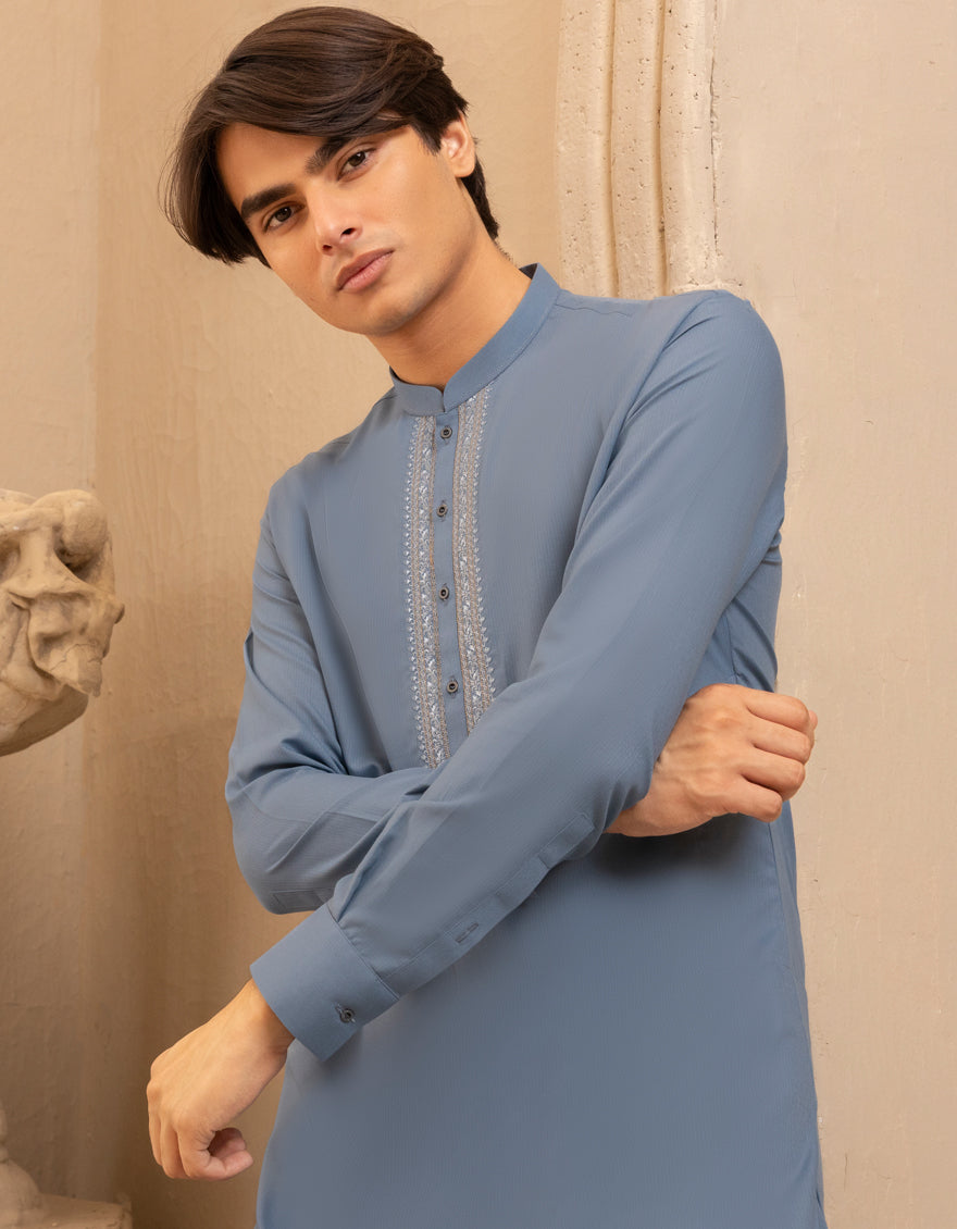 Blended Light Blue Shalwar Kameez - J. Junaid Jamshed