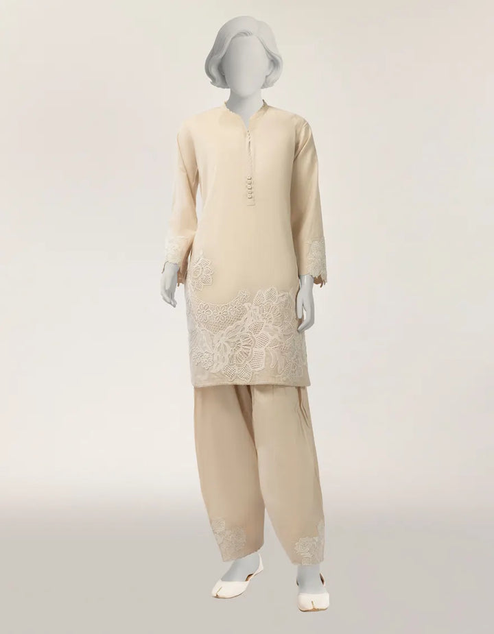 Lawn Beige Stitched Suit - J. Junaid Jamshed