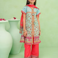 Poly Lawn Digital Printed Blue Stitched Suit - Ochre
